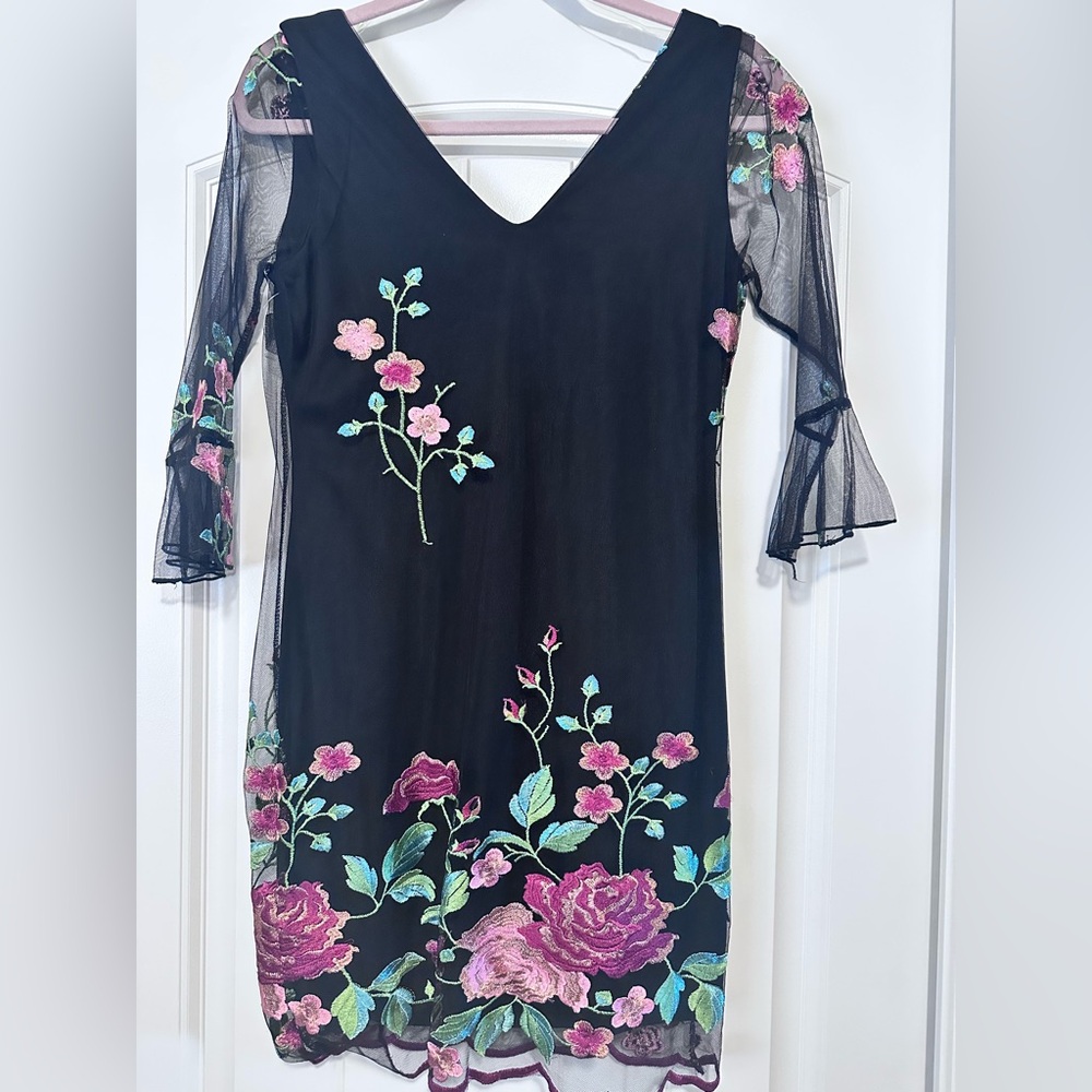 NWOT! Floral Embroidered Little Black Dress
